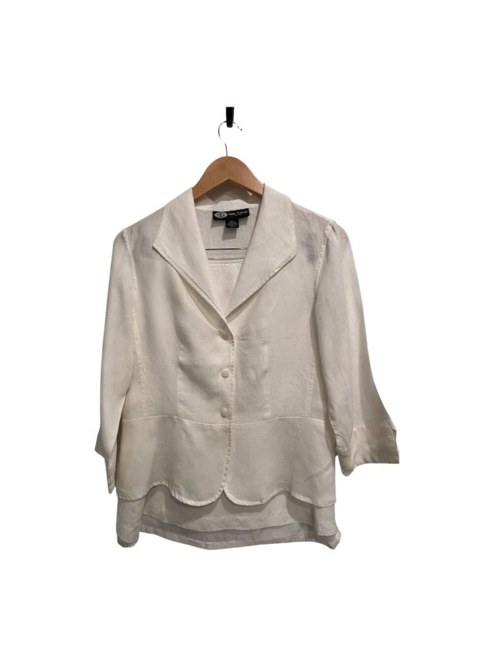 George Rowezzini New York Ivory Linen Rayon Skirt Suit Size 12 2-Piece Career Of - Picture 2 of 12
